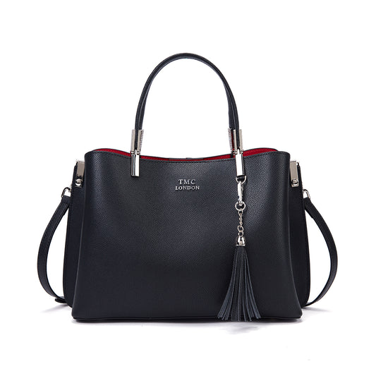 Women's Black Top Handle Crossbody Handbag with Tassle Charm - Perfect for Any Occasion